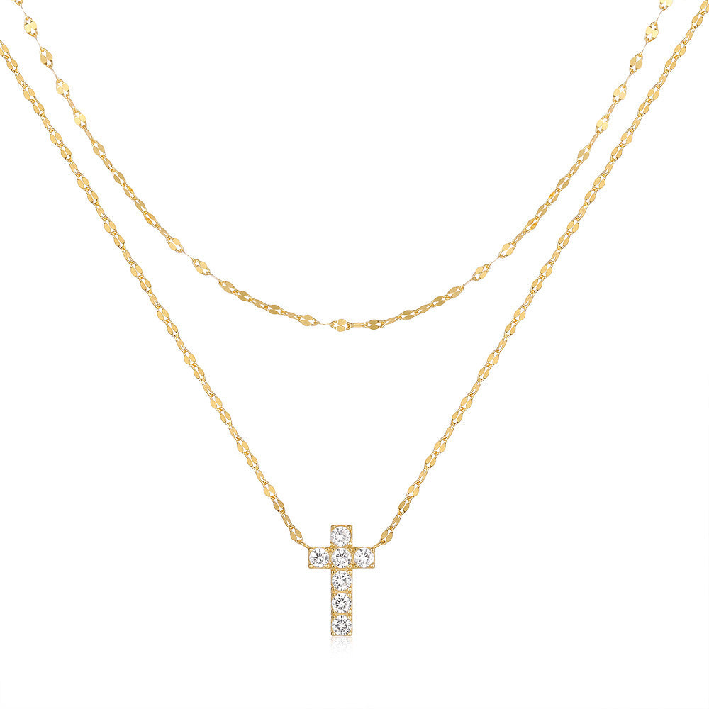 Sterling Silver Double Layer Twin Cross