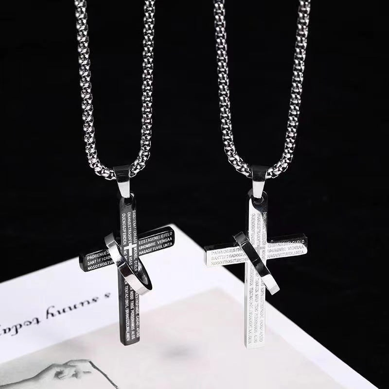 Fashion Cross Scripture Ring with Necklace