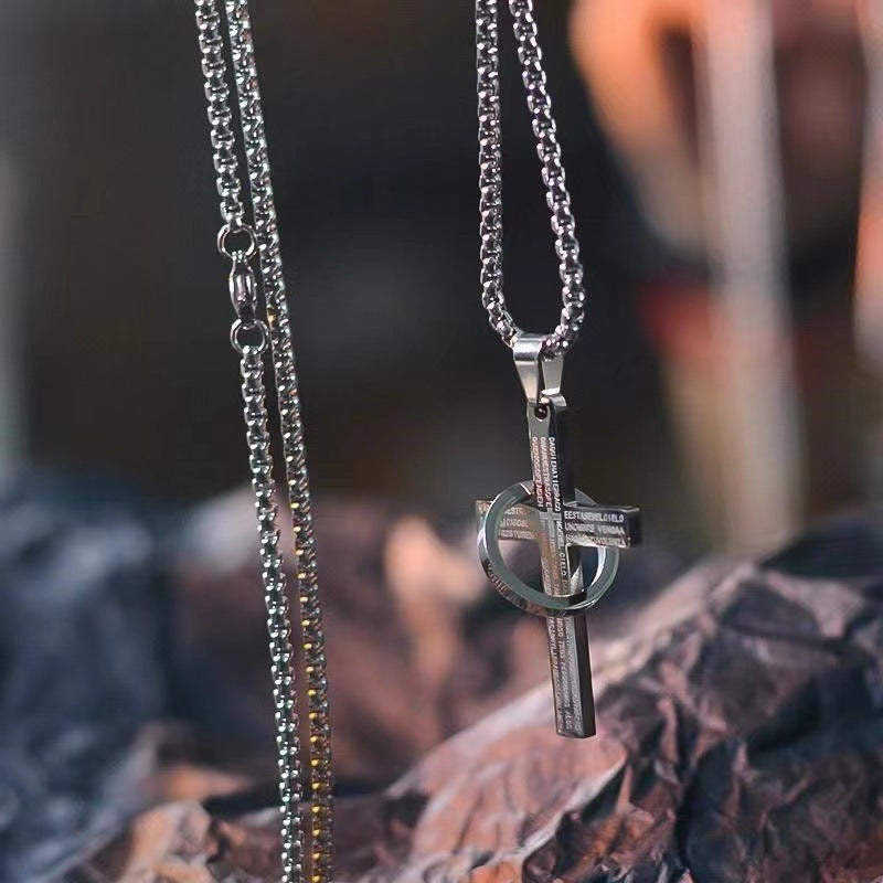 Fashion Cross Scripture Ring with Necklace