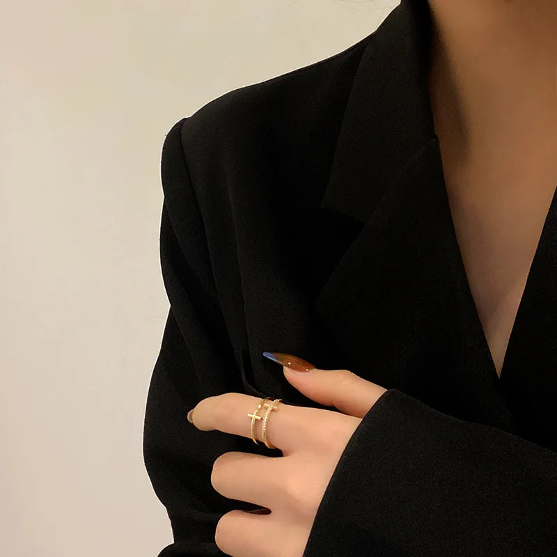 Vintage Double Layer Adjustable Cross Rings