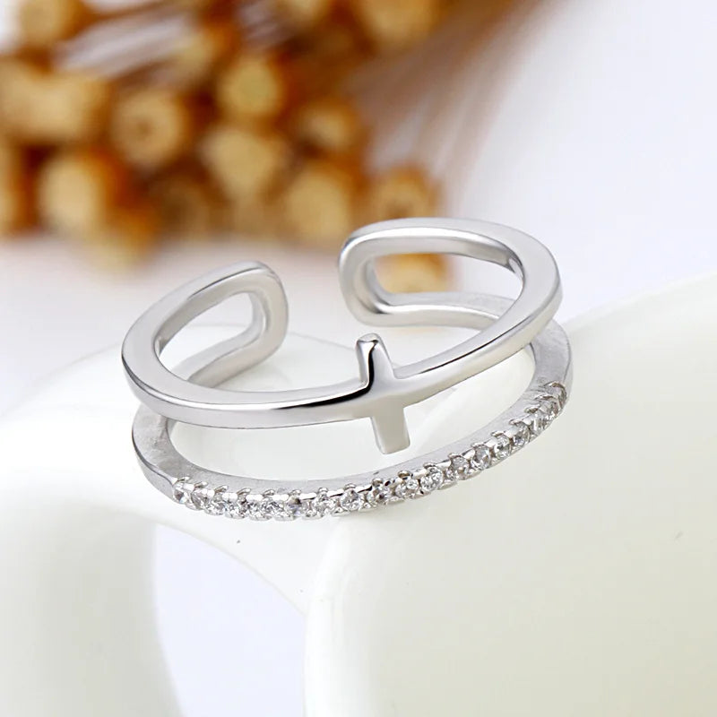 Vintage Double Layer Adjustable Cross Rings