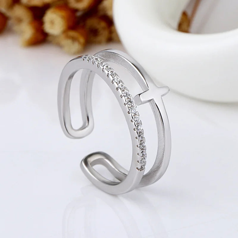 Vintage Double Layer Adjustable Cross Rings