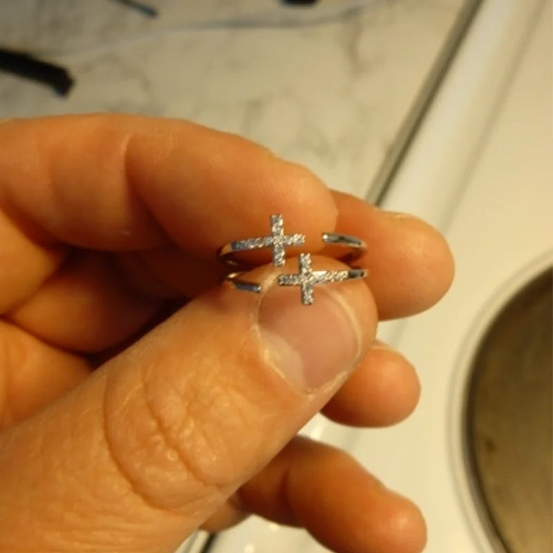 Shiny Zircon Double Cross Rings