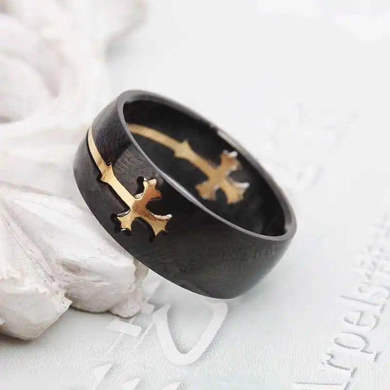 Black Ring with Gold or Silver Cross
