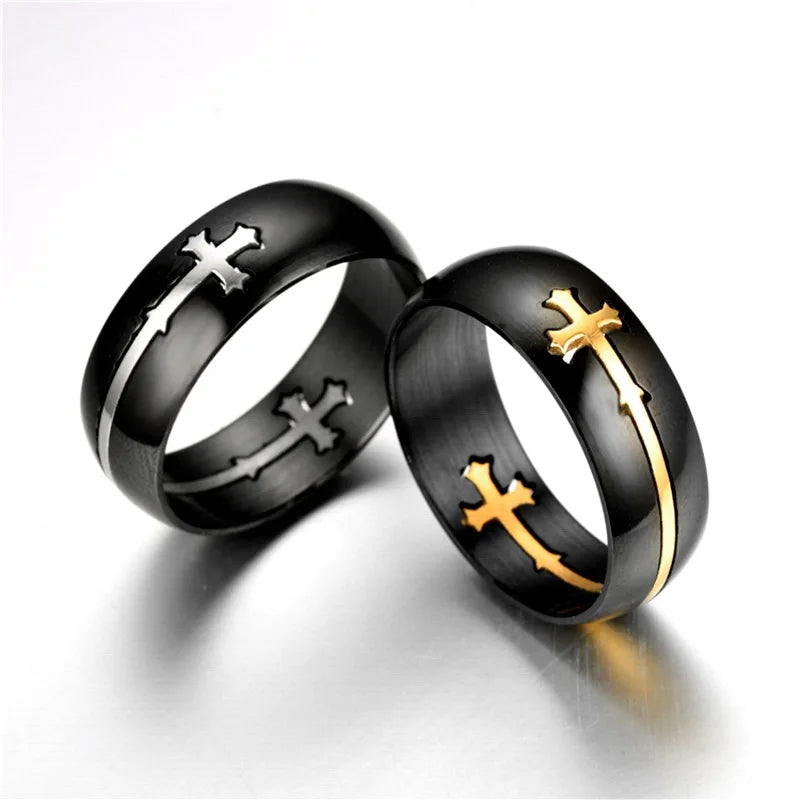 Black Ring with Gold or Silver Cross