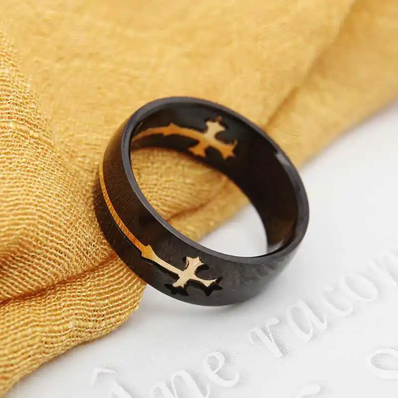 Black Ring with Gold or Silver Cross