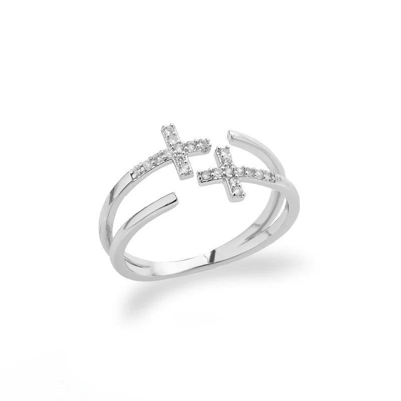 Shiny Zircon Double Cross Rings