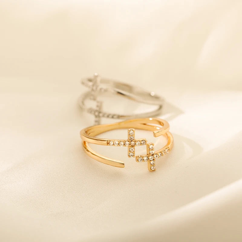 Shiny Zircon Double Cross Rings