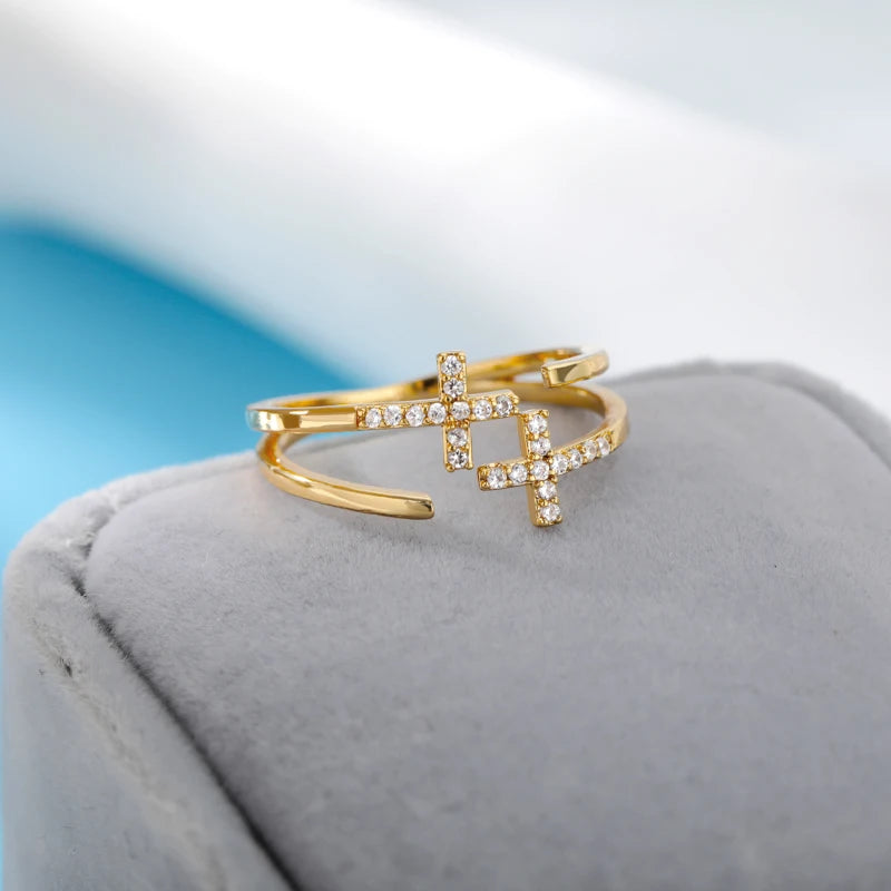 Shiny Zircon Double Cross Rings