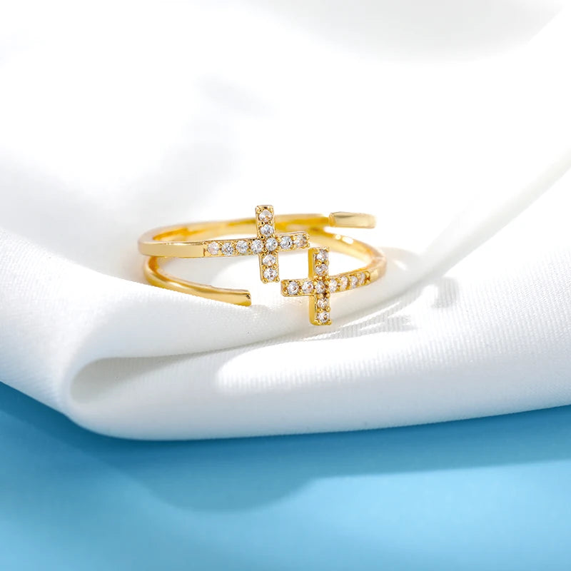 Shiny Zircon Double Cross Rings