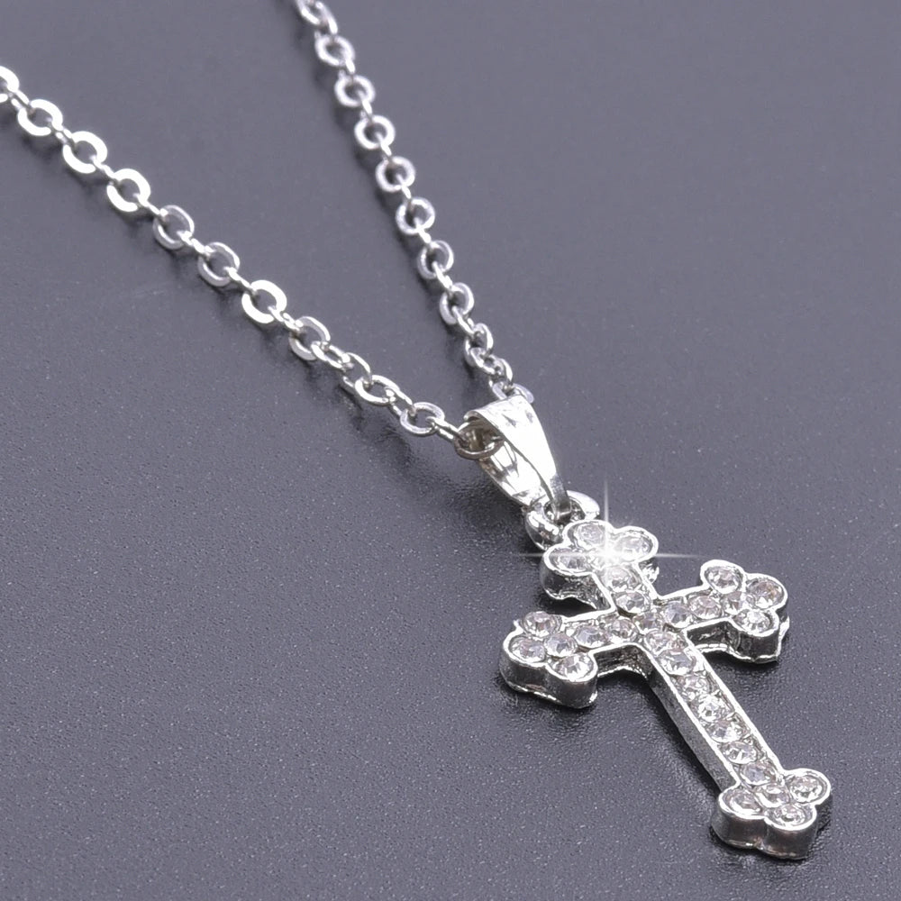 Crystal cross charm necklace