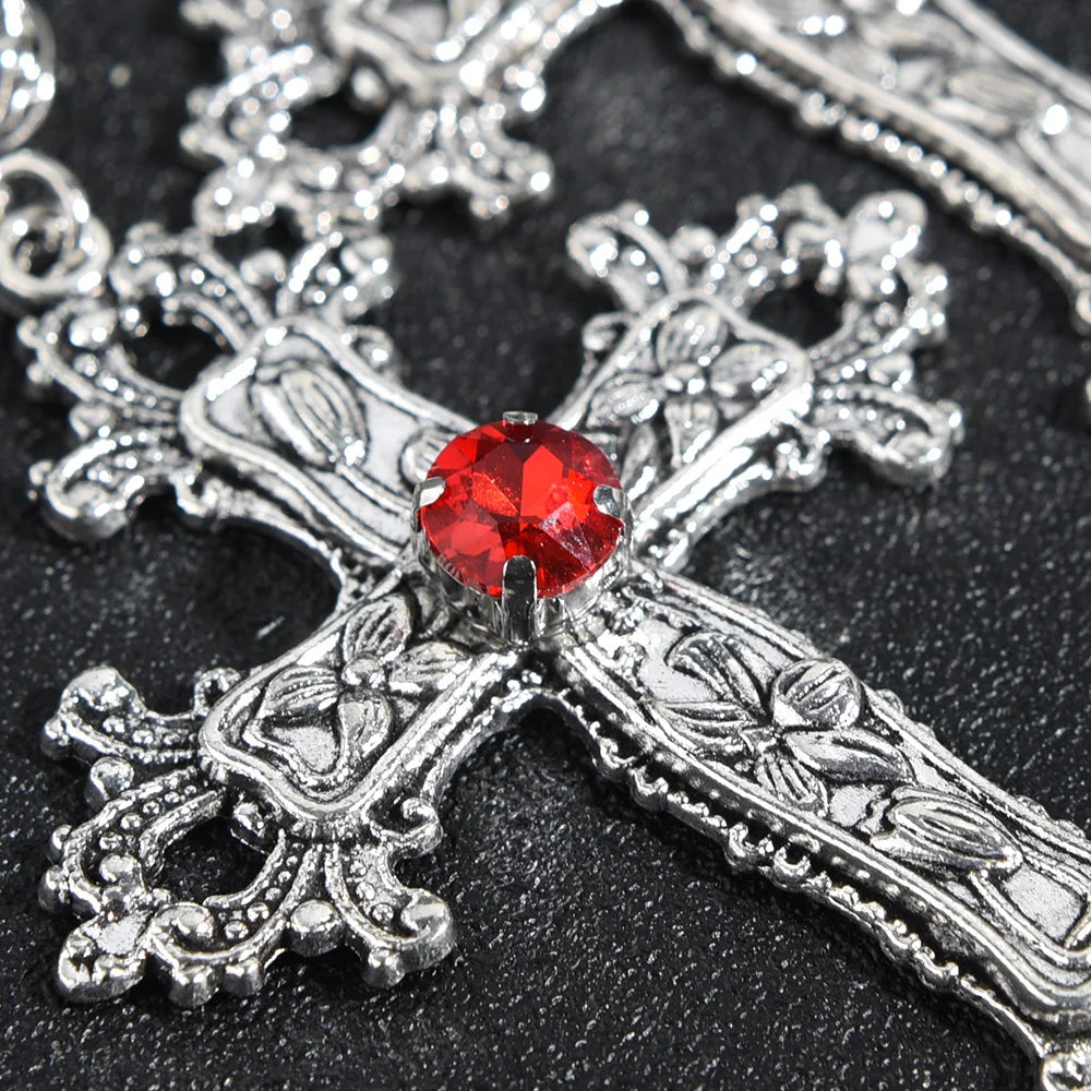 Goth Crystal Cross Pendant Necklace