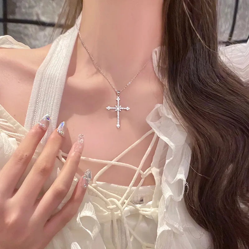 Crystal Zircon Cross Pendant Necklace