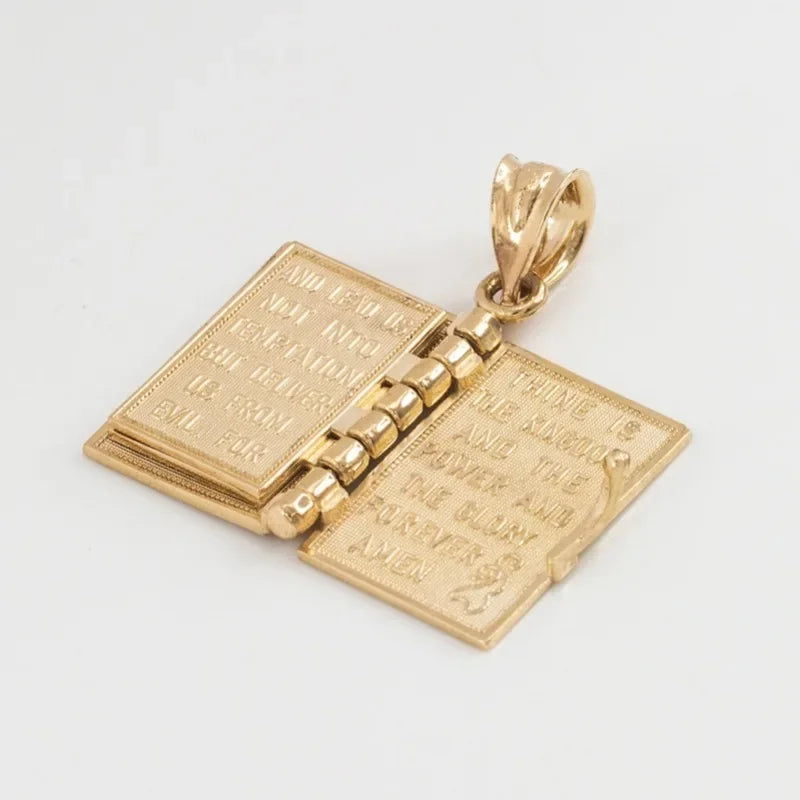 Religious necklace with a Holy Bible that can open up.