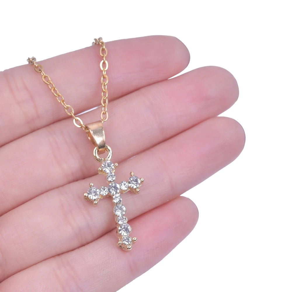 Crystal cross charm necklace