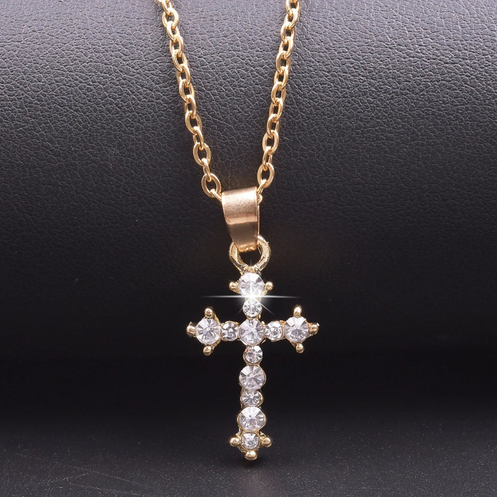 Crystal cross charm necklace