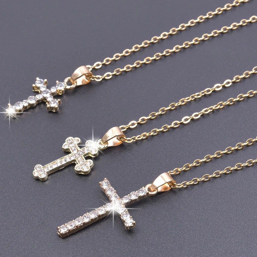 Crystal cross charm necklace