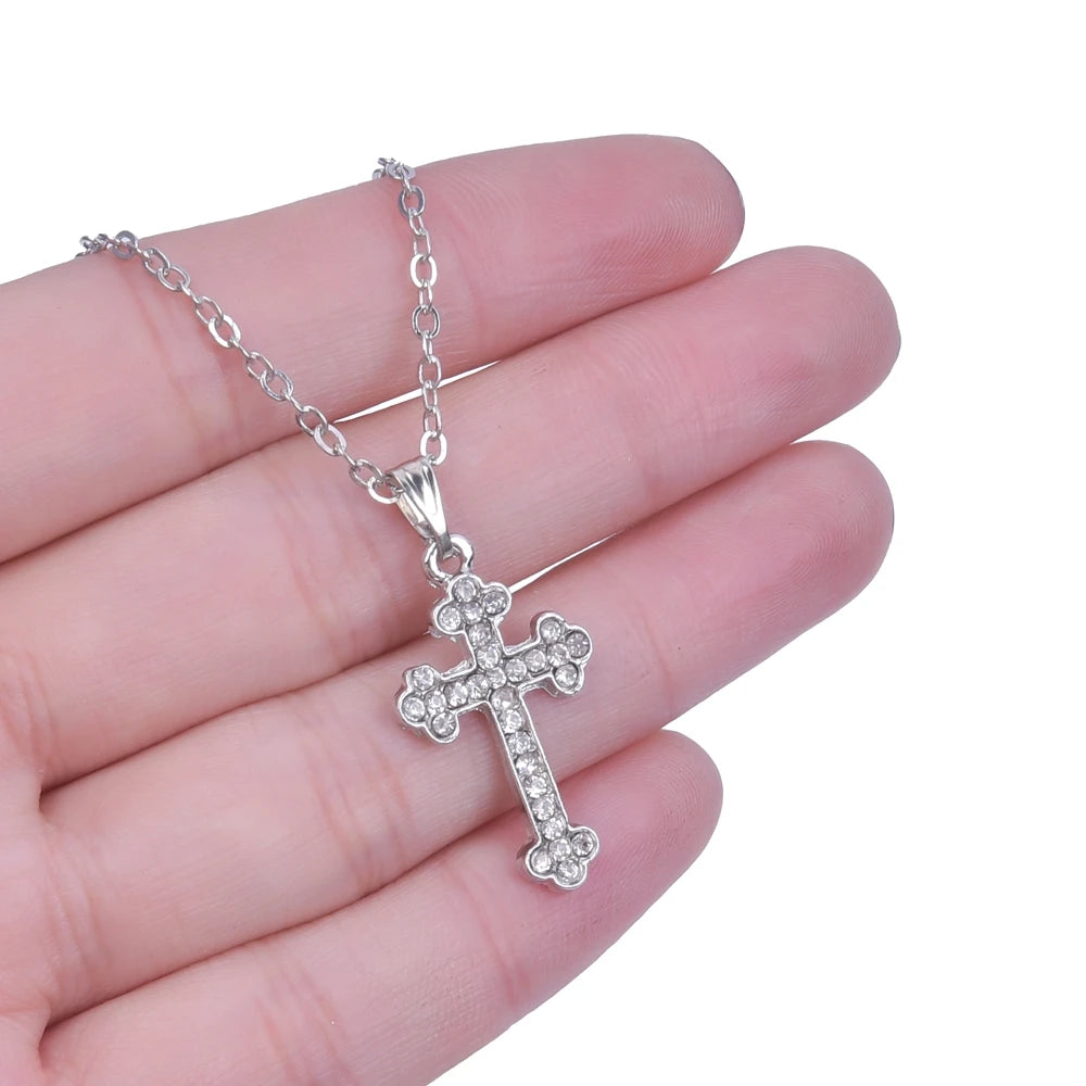 Crystal cross charm necklace