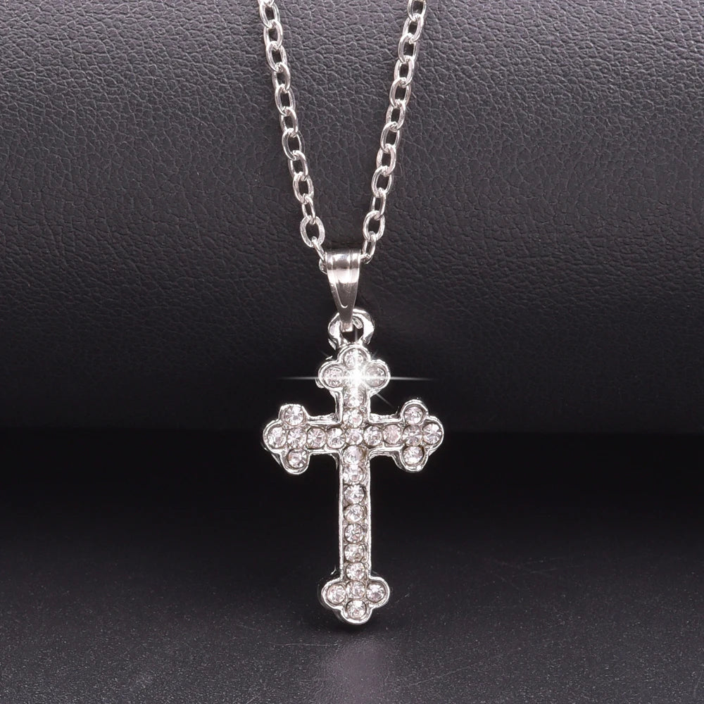 Crystal cross charm necklace