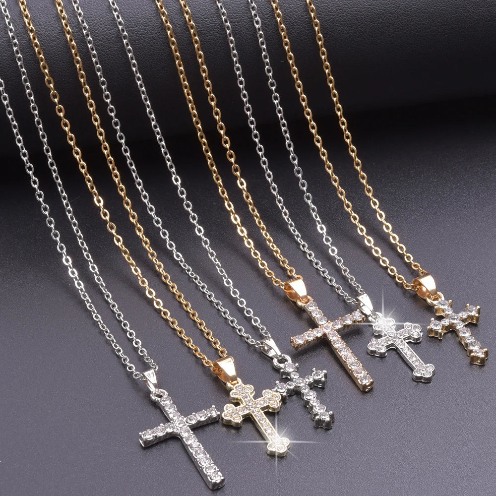 Crystal cross charm necklace