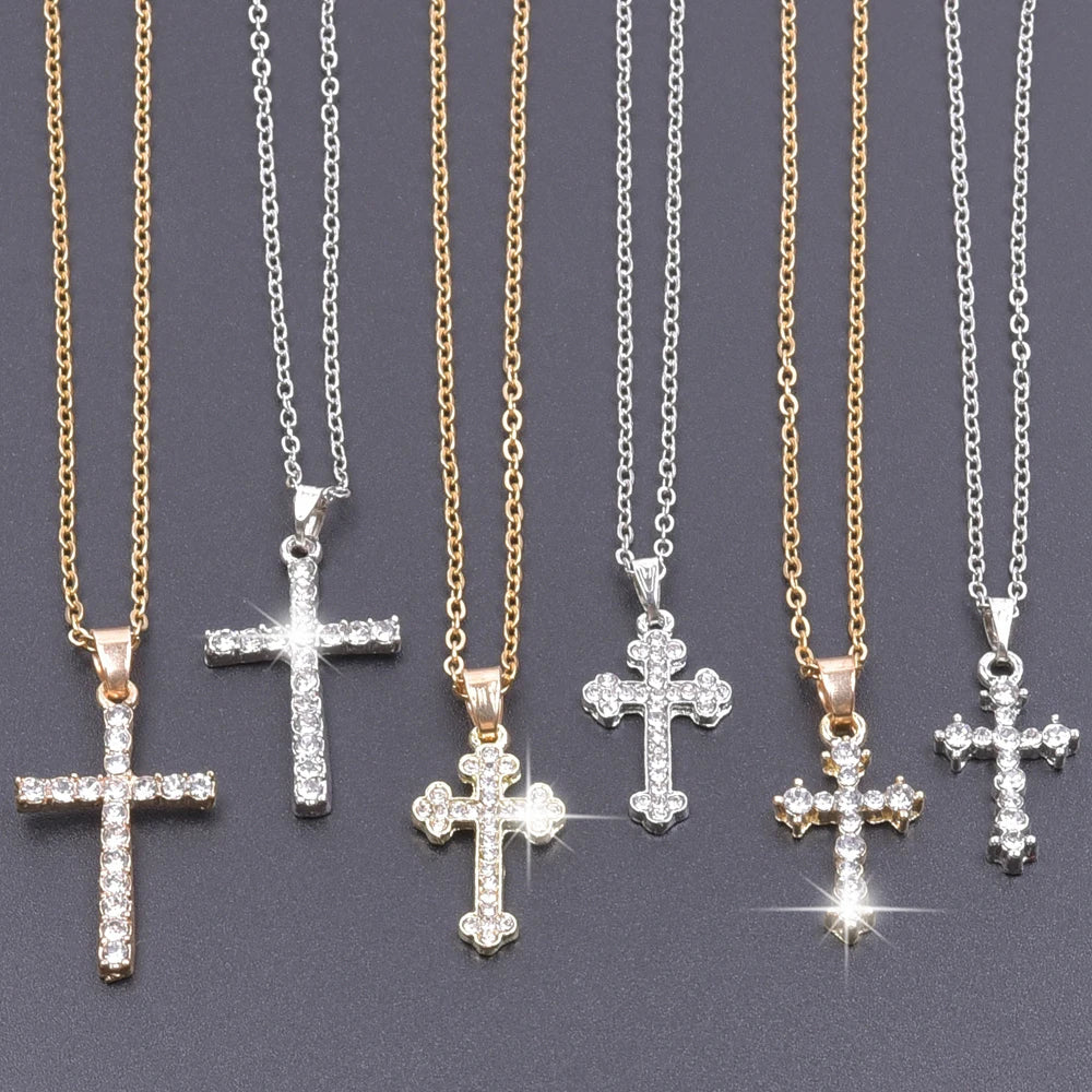 Crystal cross charm necklace