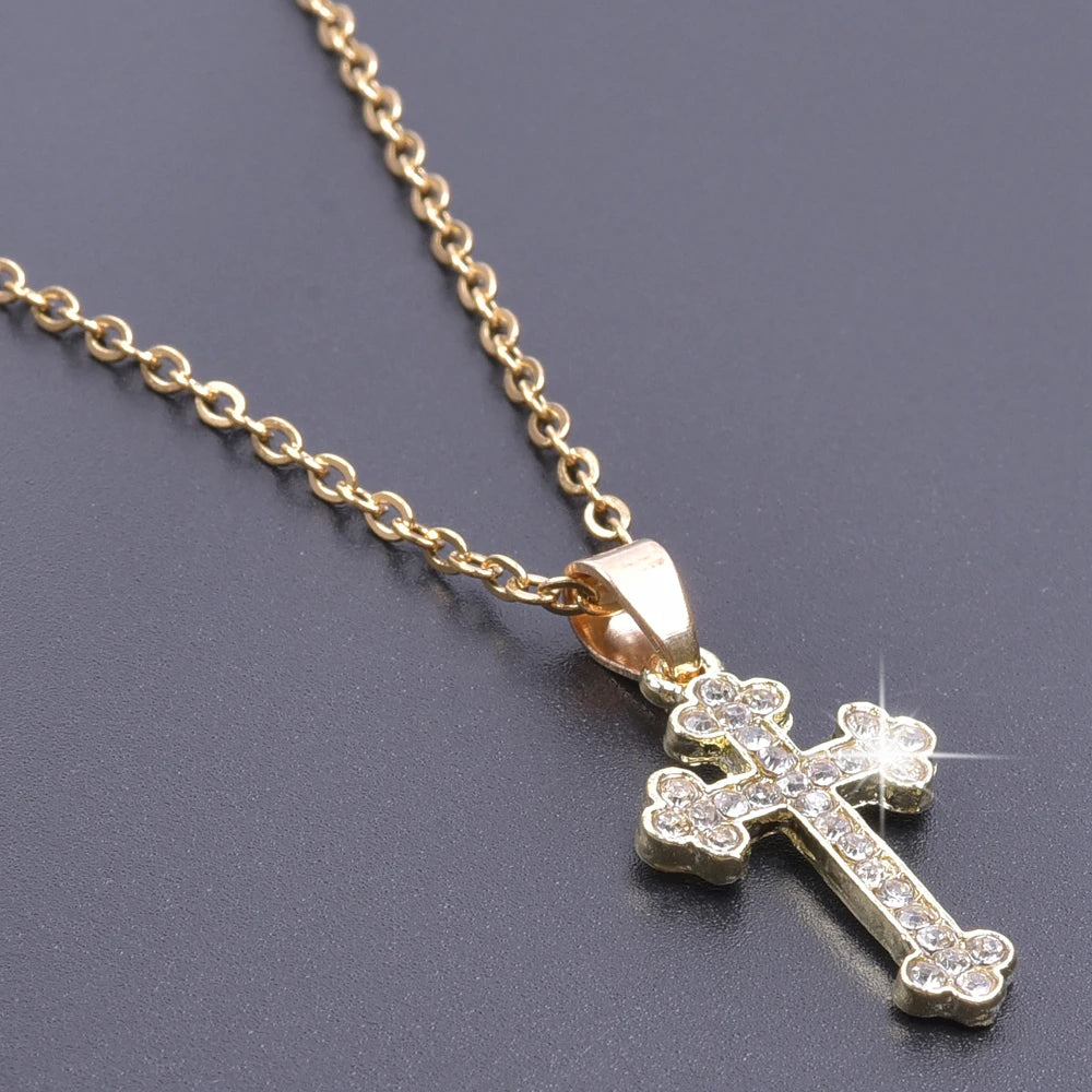 Crystal cross charm necklace
