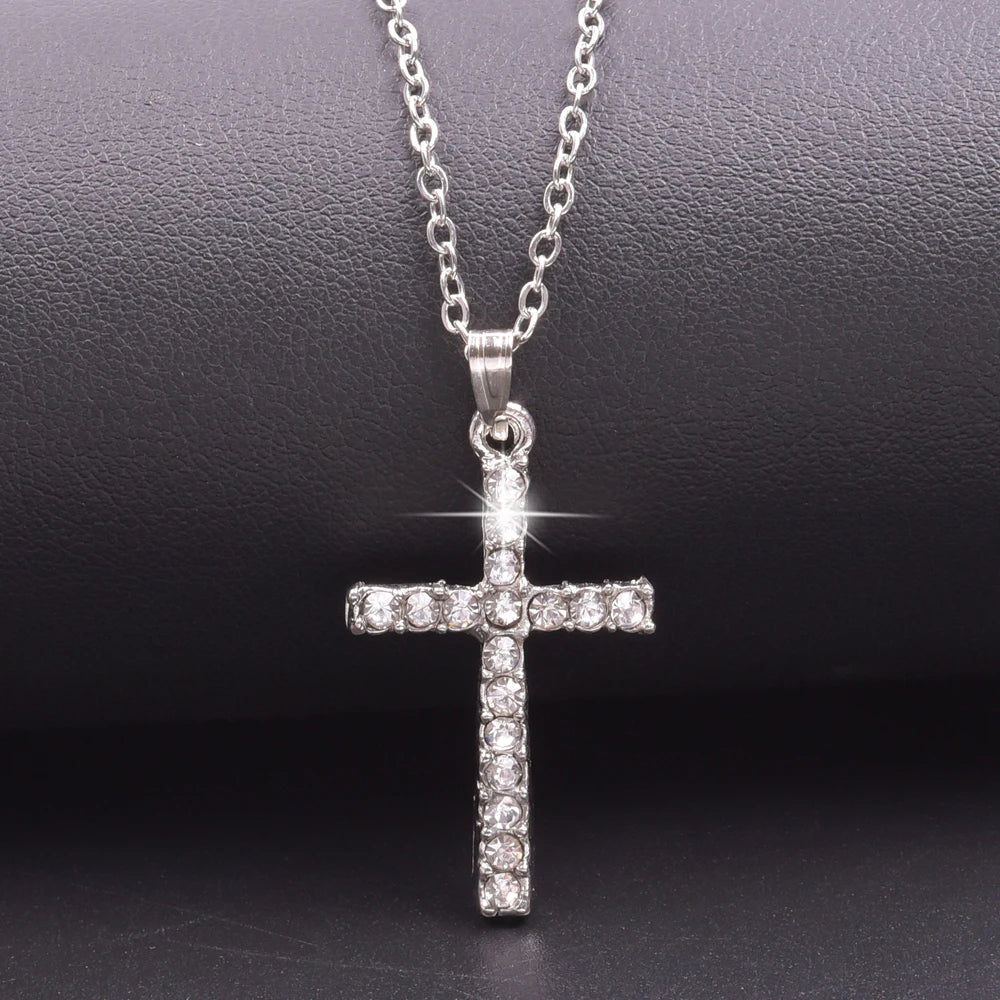 Crystal cross charm necklace