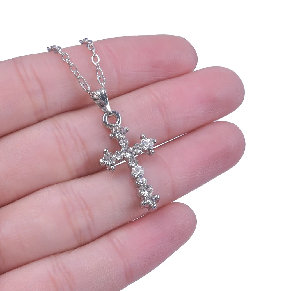 Crystal cross charm necklace