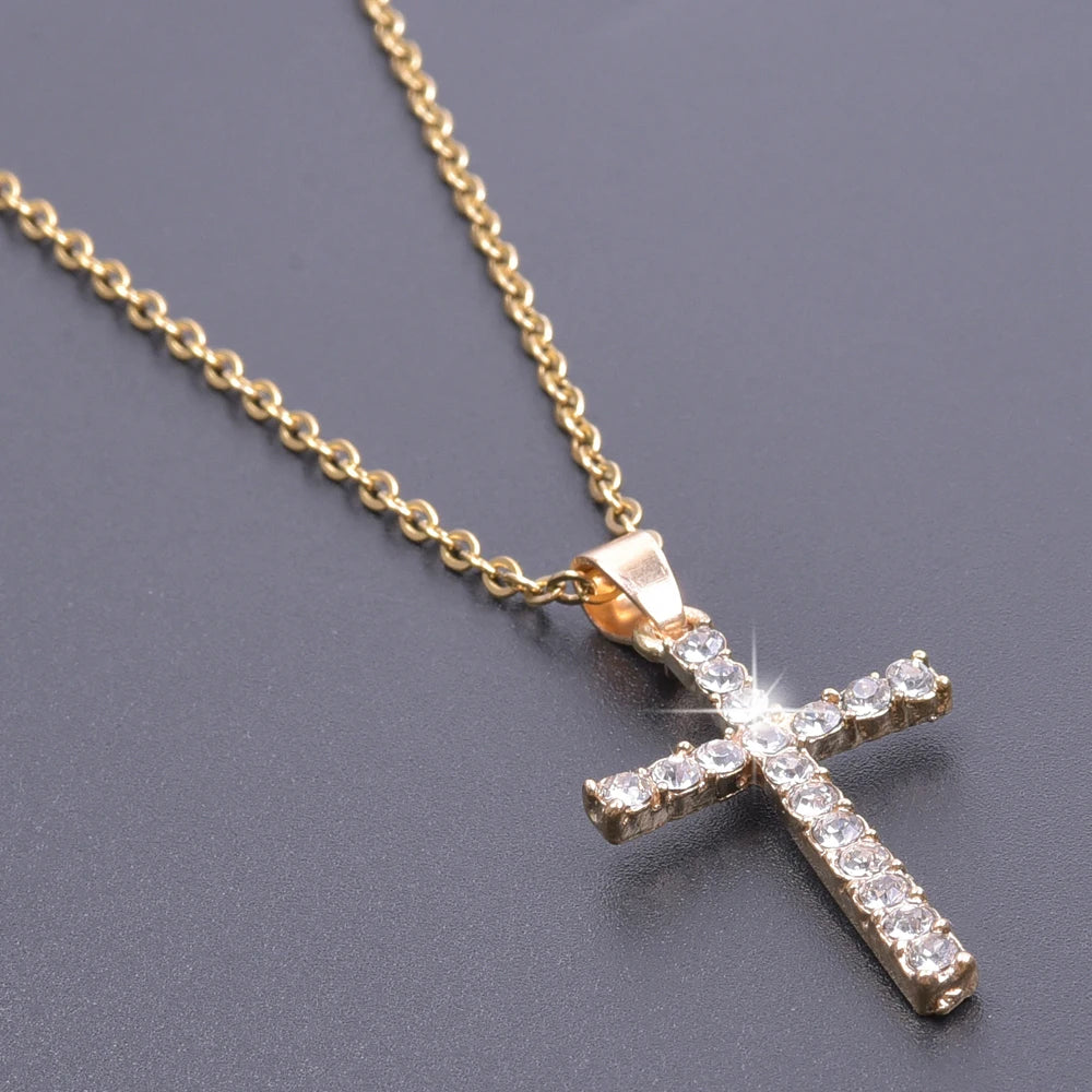 Crystal cross charm necklace