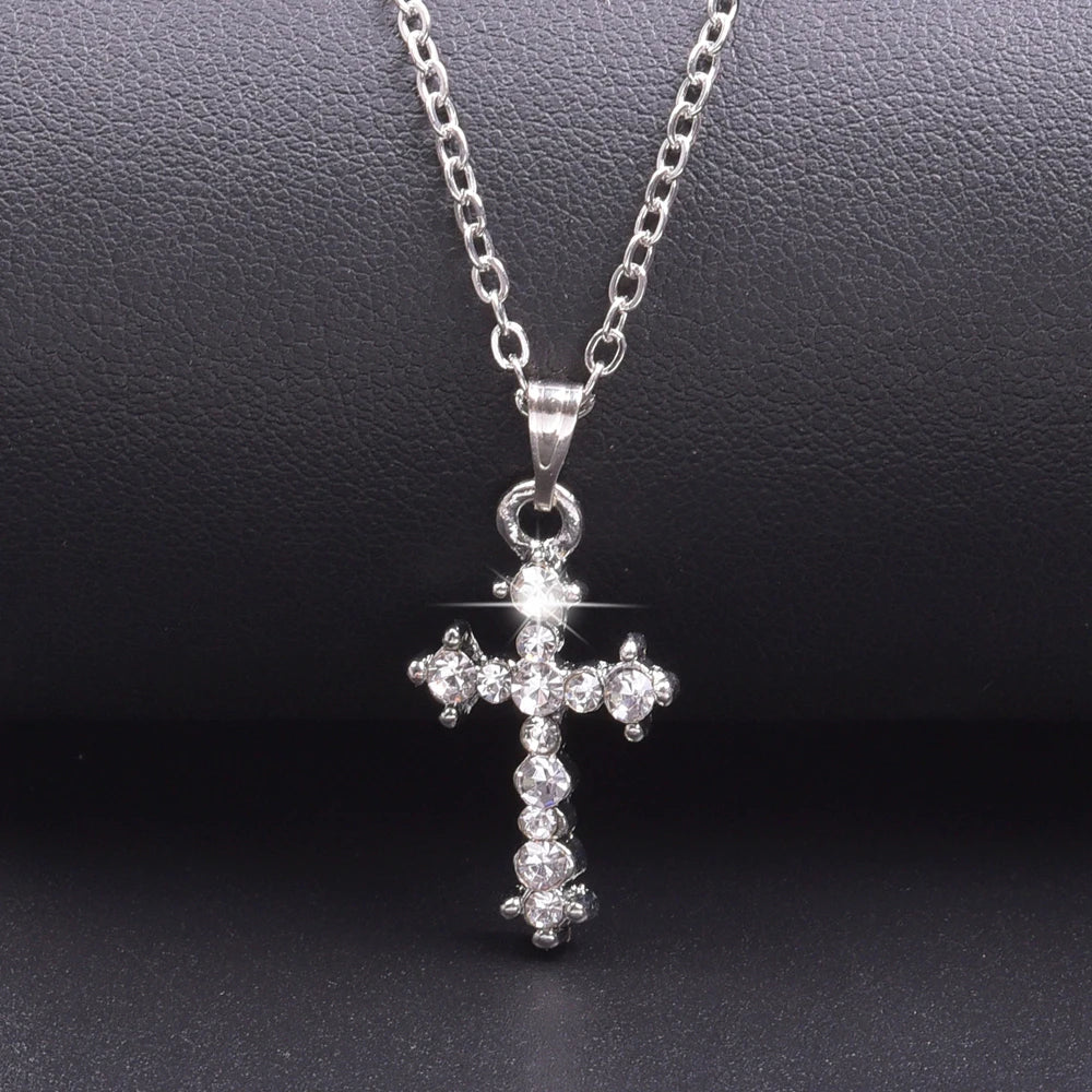 Crystal cross charm necklace