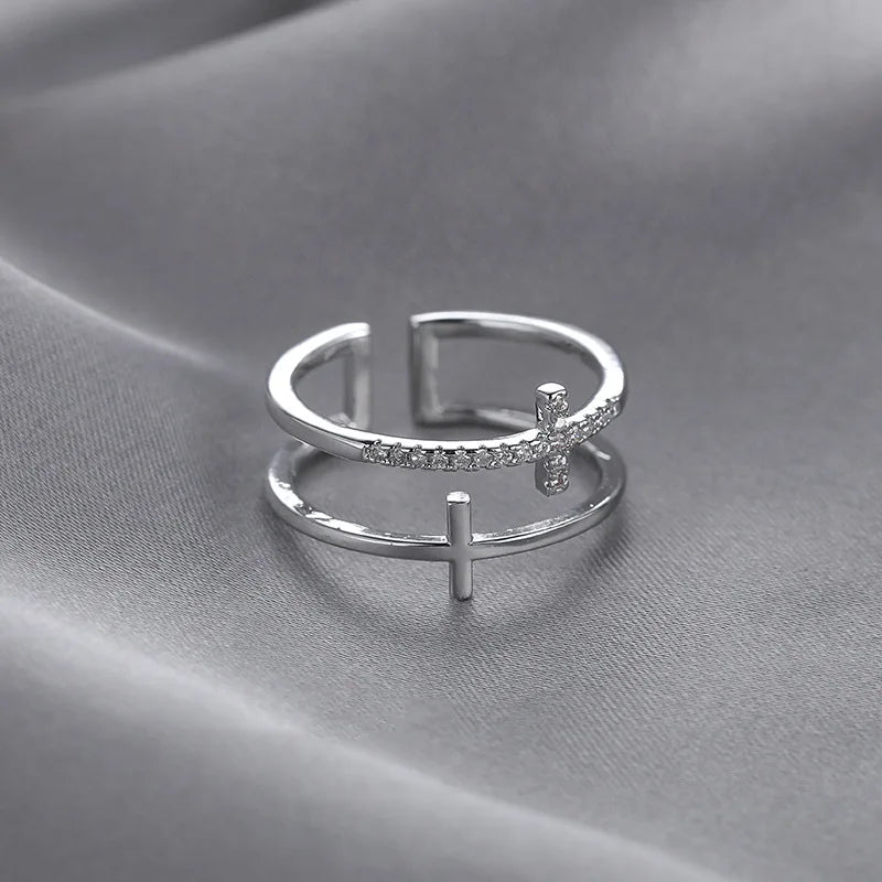 Double Cross Flashing Zircon Ring