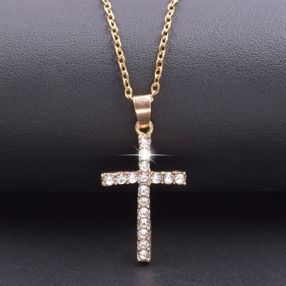 Crystal cross charm necklace
