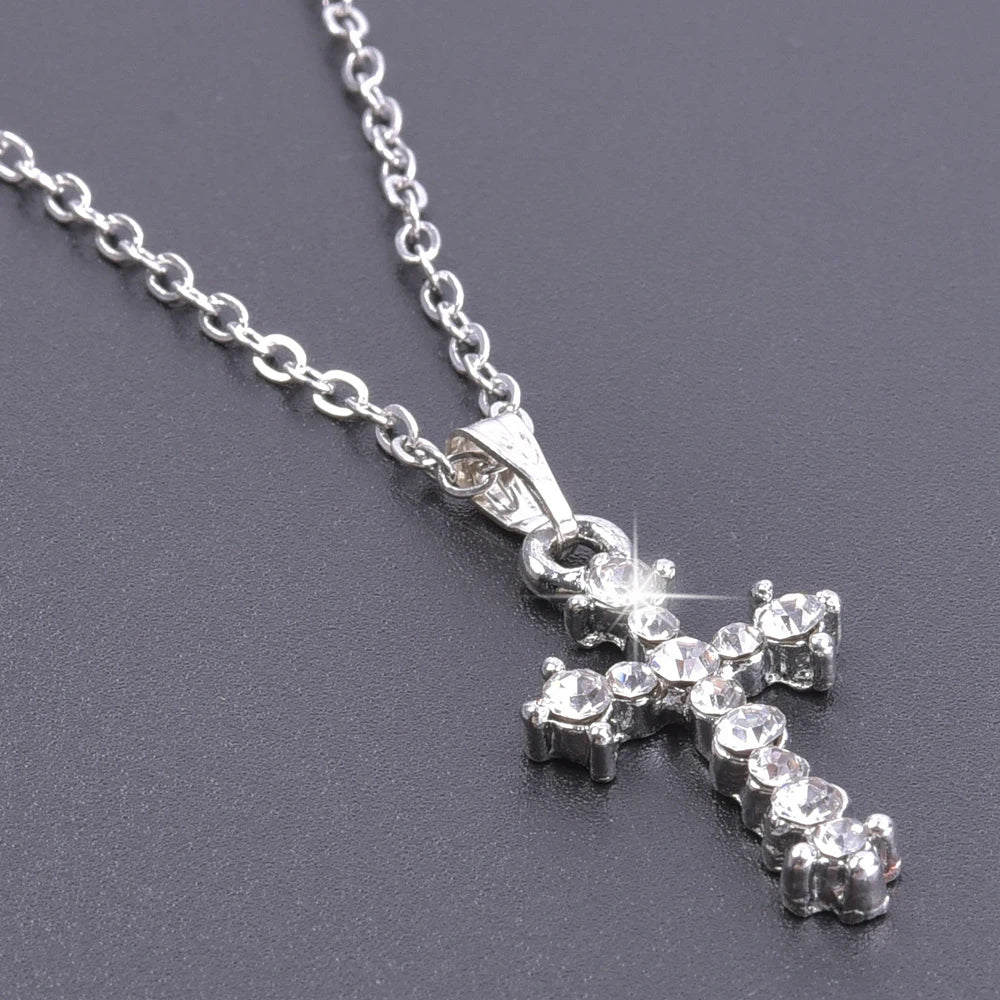 Crystal cross charm necklace