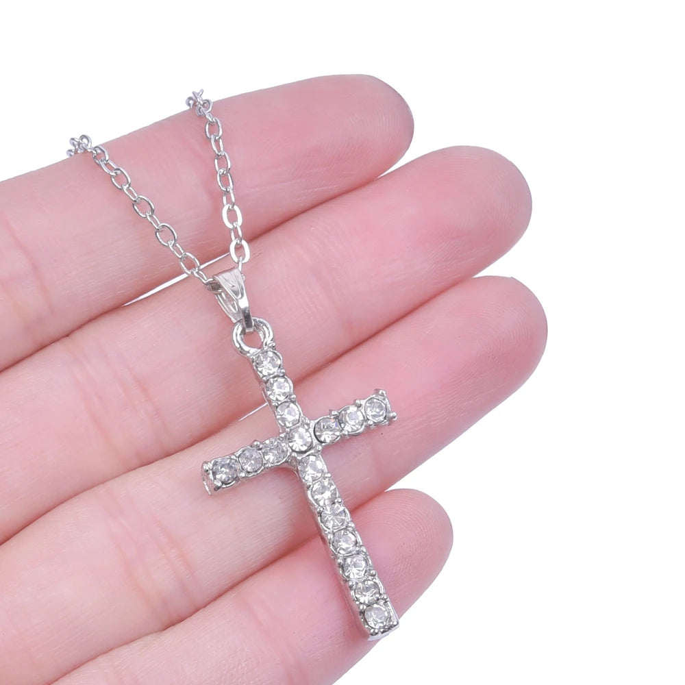 Crystal cross charm necklace