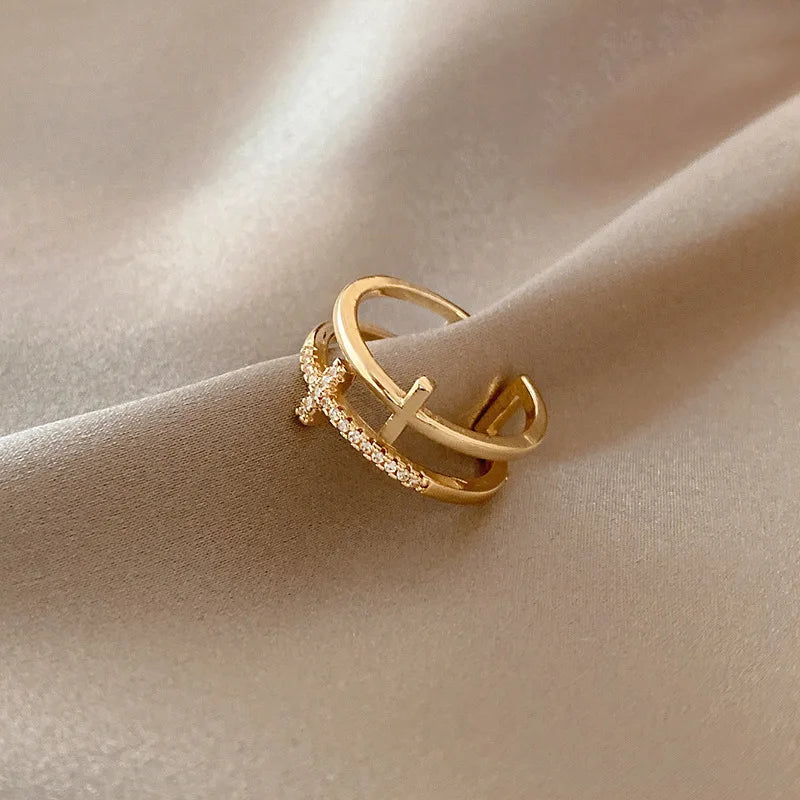 Vintage Double Layer Adjustable Cross Rings