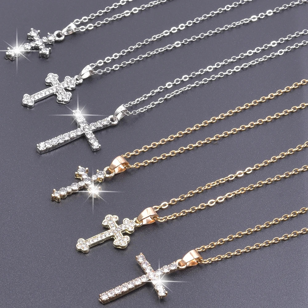 Crystal cross charm necklace