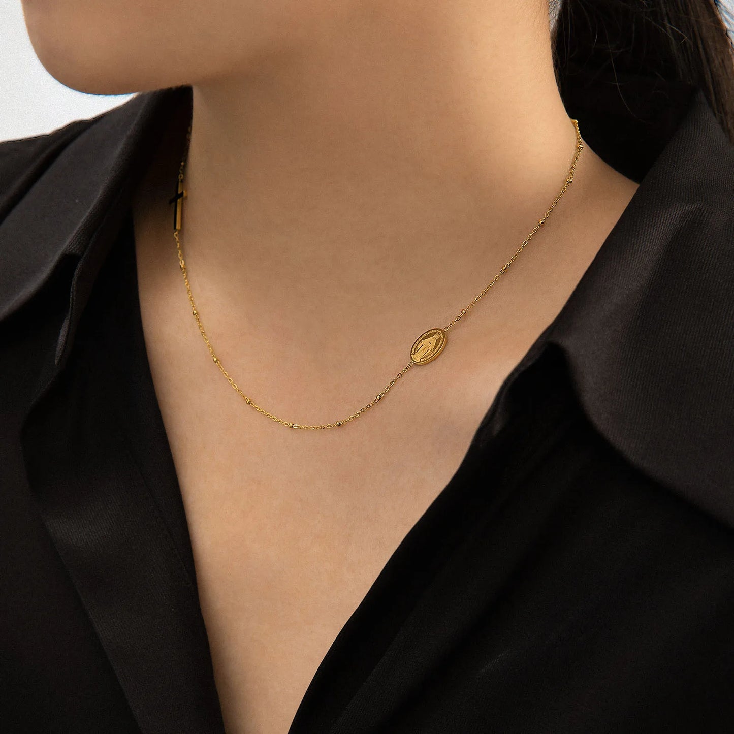 Virgin Mary Shape Pendant Cross Necklace