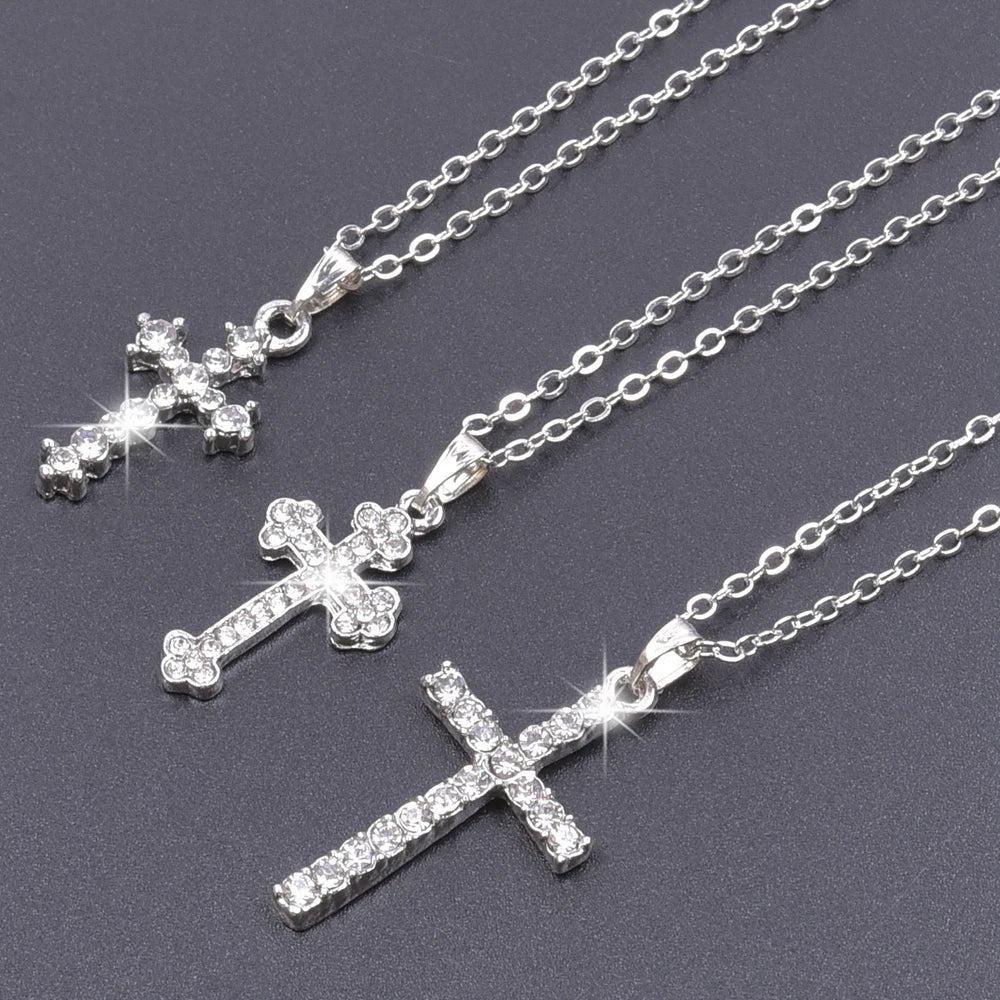 Crystal cross charm necklace