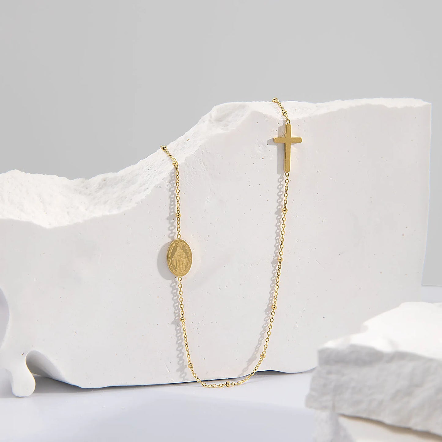 Virgin Mary Shape Pendant Cross Necklace