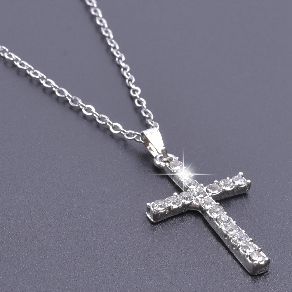 Crystal cross charm necklace