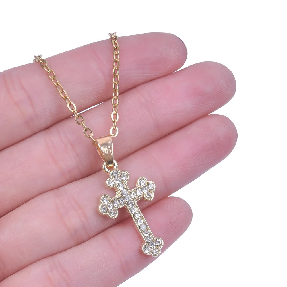 Crystal cross charm necklace