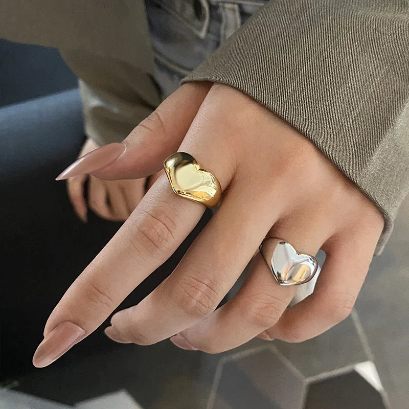 Stainless Steel Simple Metal Heart Ring