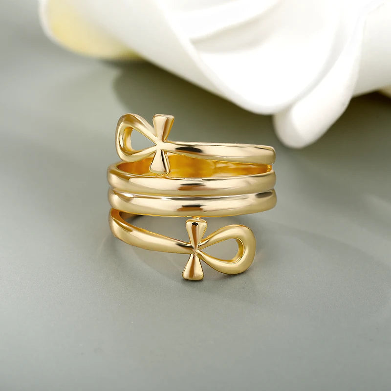 Egyptian Double Coil Ankh Cross Ring