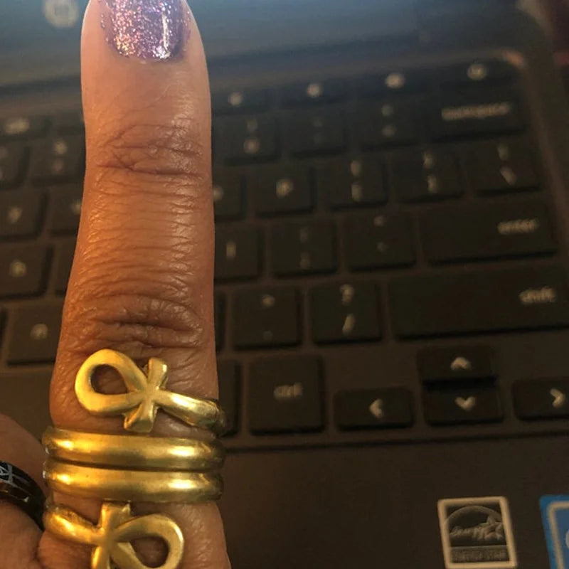 Egyptian Double Coil Ankh Cross Ring