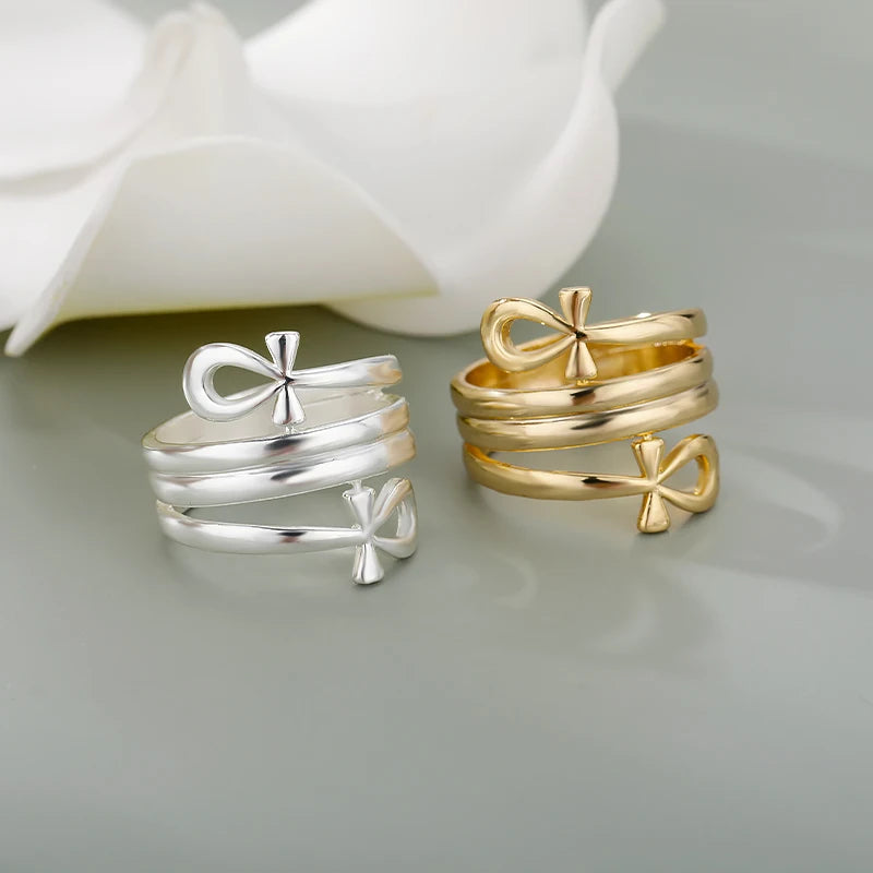 Egyptian Double Coil Ankh Cross Ring