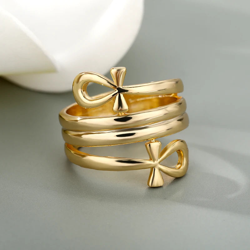 Egyptian Double Coil Ankh Cross Ring