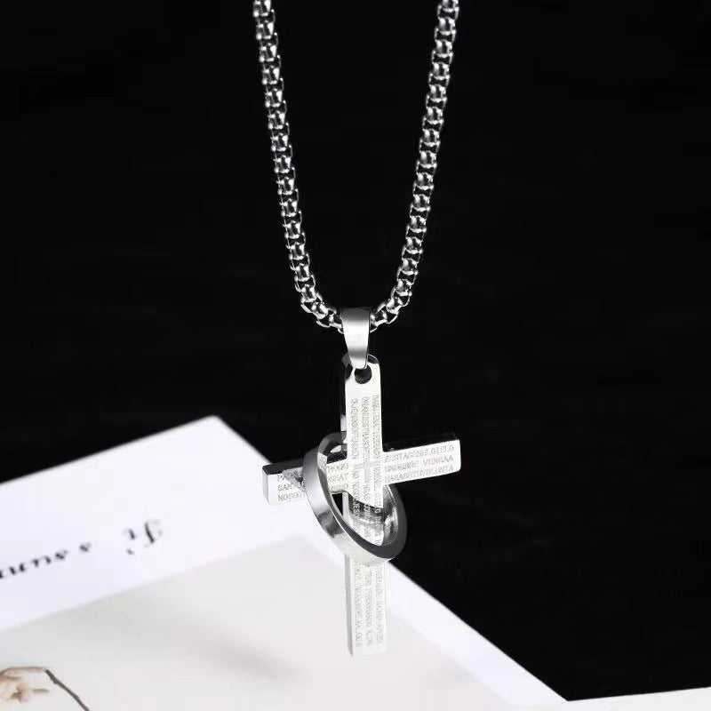 Fashion Cross Scripture Ring with Necklace