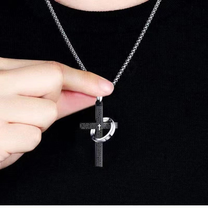 Fashion Cross Scripture Ring with Necklace