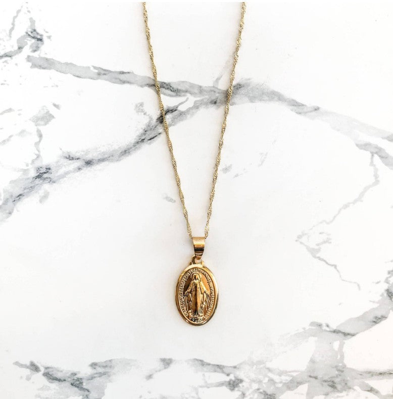 Mother Mary Catholic Medallion Pendant Necklace