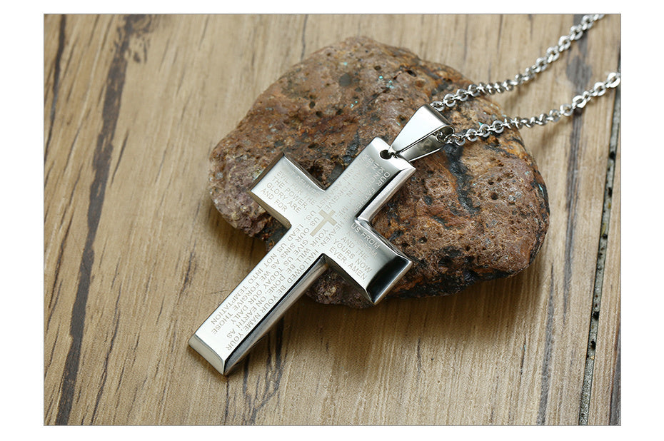 Our Father prayer cross necklace